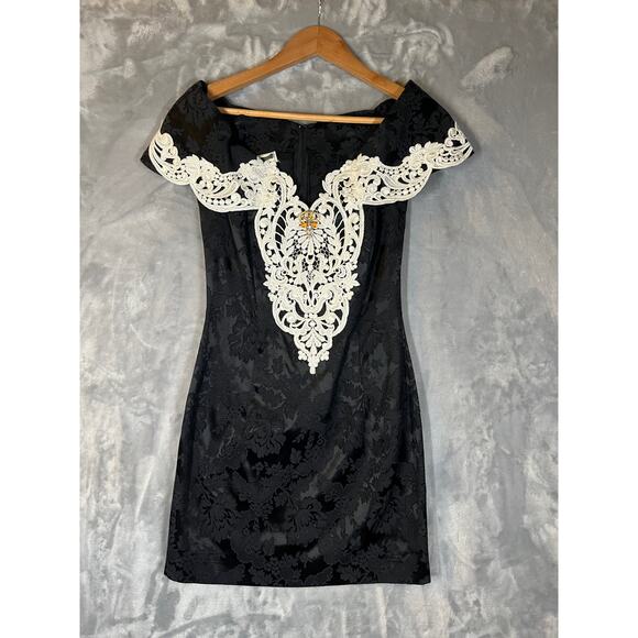 Vintage 90's Scott McClintock Formal Event Dress $ Black White Lace Edwardian - Picture 2 of 12
